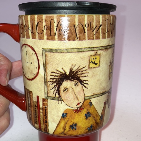 Lang "I Need Coffee Now" Ceramic To-Go Coffee Mug w/LId - Picture 2 of 6
